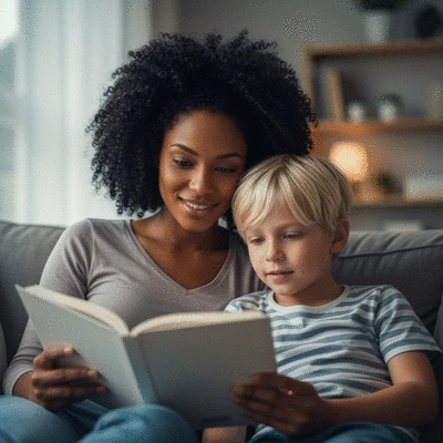 Parent and child reading together, showing engagement