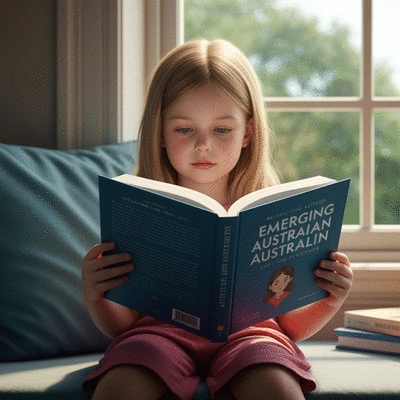 Child reading a book by an emerging Australian author in a cozy setting